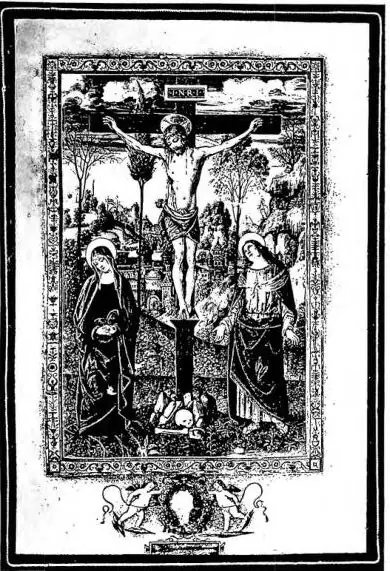 Left: ROMAN MISSAL. Crucifixion at the beginning of the Canon. Miniature attributed to Perugino (late 15th cent.) - Biblioteca Vaticana, cod. Barb. lat. 614, f. 219. Right: AMBROSIAN MISSAL. Incipit of the editio princeps, Milan 1475 - Milan, Biblioteca Ambrosiana.