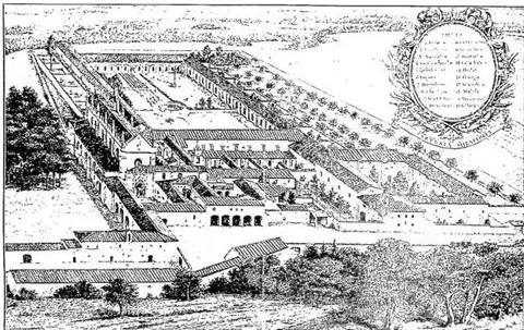 Panoramic view of the Charterhouse of Miraflores (15th century). Engraving.