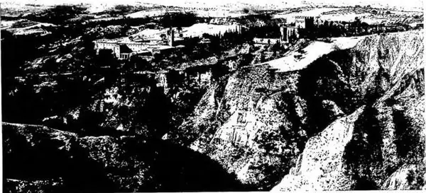Above: PANORAMA OF THE ABBEY. Below: INTERIOR OF THE ABBEY LIBRARY. Drawing by fra' Giovanni da Verona (15th cent.).