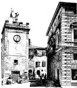 In alto a sinistra: TORRE DETTA «DI PULCINELLA» (sec. xv) - In alto a destra: FACCIATA DELLA CHIESA DI S. MARIA DELLE GRAZIE (sec. xvi). In basso: INTERNO DELLA CATTEDRALE su disegno di B. Ammannati (sec. xvi).