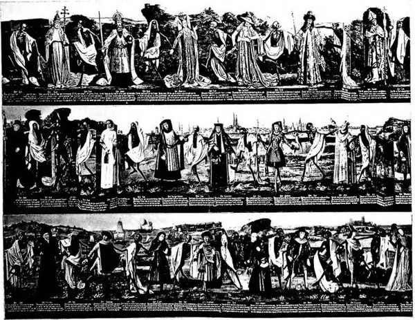 DANCE OF DEATH Copy of 1701 from the original attributed to Bernt Notke of 1463 - Lübeck, church of Our Lady.