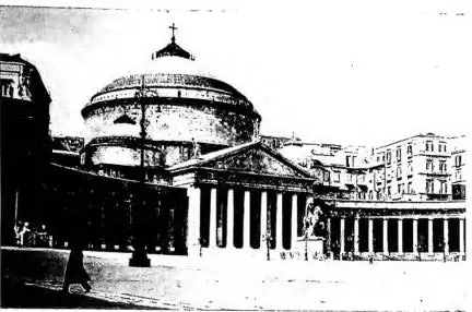 Above left: CHURCH OF S. FRANCESCO DI PAOLA. Work by Pietro Bianchi (1817-46) - Naples. Above right: CHURCH OF THE INCORONATA MADRE DEL BUON CONSIGLIO - Naples. Below left: INTERIOR OF THE BASILICA OF S. RESTITUTA (4th cent., transformed in the 18th cent.) - Naples. Below right: UNIVERSITY PALACE. P