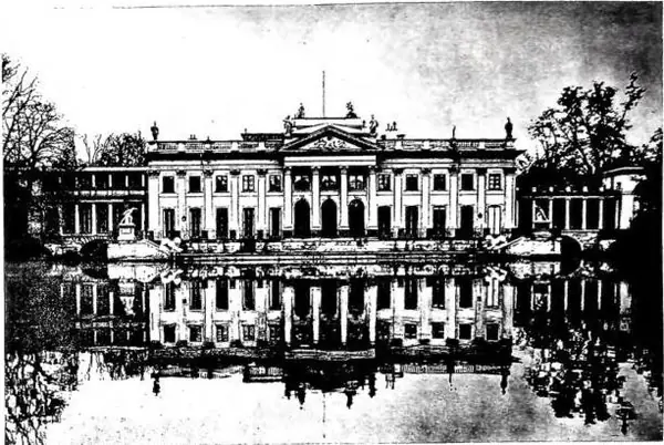 In alto: FACCIATA NORD DELLA PALAZZINA di Lazienki. Architetto Domenico Merlini (ca. 1788-90) - Varsavia. In basso: MONUMENTO A. MICKIEWICZ - Varsavia.