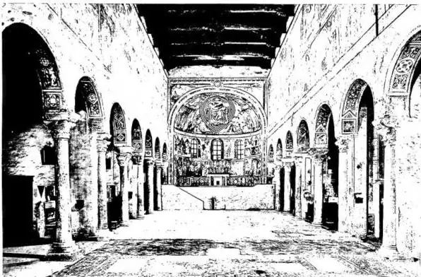 Above: INTERIOR OF THE ABBEY CHURCH (9th-12th cent.) with frescoes depicting events of the Old and New Testament and Scenes of the Apocalypse. Riminese school (14th cent.). Below: JOSEPH SOLD BY HIS BROTHERS. Detail of the frescoes of the Riminese school (14th cent.). Interior of the abbey church of