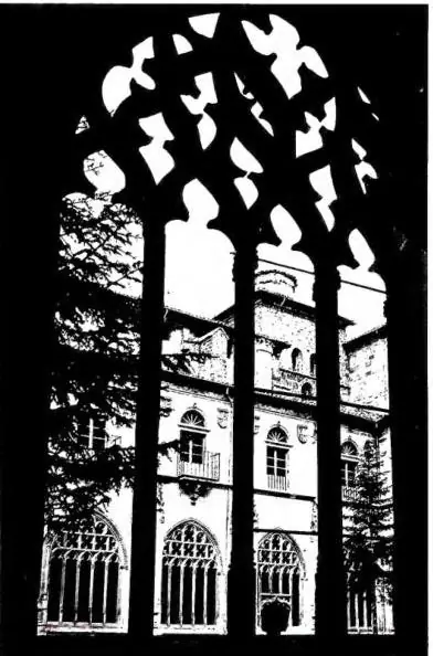 (by cartena of p. Sparroquiere) EXTERIOR AND INTERIOR OF THE GOTHIC CLOISTER finished in 1508 by abbot Alonso of Madrid.