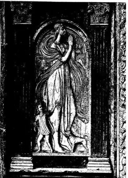 Left: BAS-RELIEF BY AGOSTINO DI DUCCIO ON THE FACADE OF THE CHURCH OF ST. BERNARDINO (1461) - Perugia. Right: MARRIAGE OF ST. FRANCIS WITH POVERTY. Above the blessing Hand of God. Panel painted by Ottaviano Nelli (ca. 1410). Vatican, Pinacoteca.