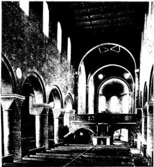 Above left: INTERIOR OF THE PREMONSTRATENSIAN CHURCH of Jerichow in Brandenburg (ca. 1150). Above right: INTERIOR OF THE PREMONSTRATENSIAN CHURCH of Schlägl (15th cent.), altar of 1728 - Austria. Below: PREMONSTRATENSIAN ABBEY OF TONGERLOO. Engraving of 1650.