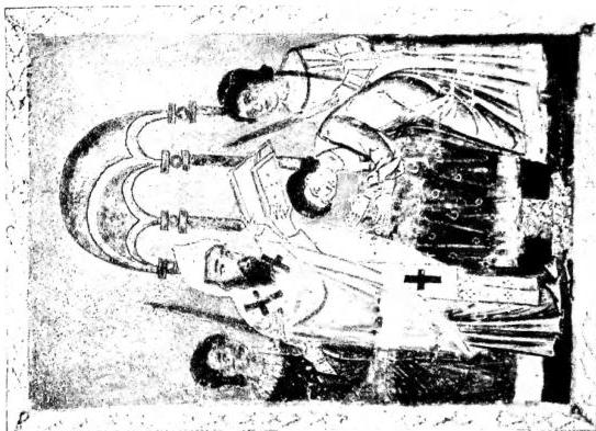 Left: EASTERN PRIESTLY ORDINATION. Armenian miniature (1248) - Venice, Library of the Mechitarist Fathers, cod. 1637.
