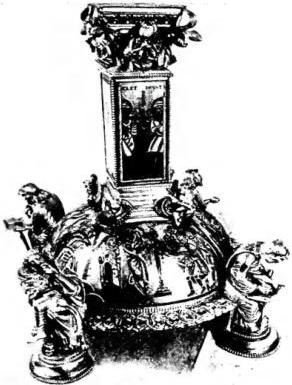 Above left: PEDESTAL FOR CROSS, with scenes from the Old Testament and the four Evangelists,