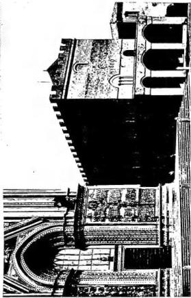 Above left: EXTERIOR OF THE CATHEDRAL. On a design by Lorenzo Maitani (early 14th cent.) - Orvieto. Above right: PALACE OF THE POPES, now Museo dell'Opera del Duomo (14th cent.) - Orvieto. Below left: THE PALACE OF THE CAPTAIN OF THE PEOPLE (13th cent.) - Orvieto. Below right: RUINS OF THE ANCIENT FORTRESS (1364) - Orvieto.