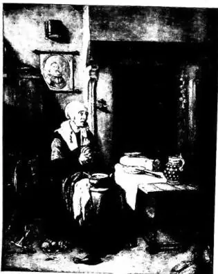 In alto a sinistra: IL BENEDICITE. Dipinto di N. Maes (sec. XVII) - Parigi, Museo del Louvre. In alto a destra: L'ANGELO RAFFAELE LASCIA TOBIA. Dipinto di Rembrandt van Ryn (sec. XVII) - Parigi, Museo del Louvre. In basso a sinistra: ALLA FINESTRA. Dipinto di A. van Ostade (sec. XVII) - Firenze, Gal