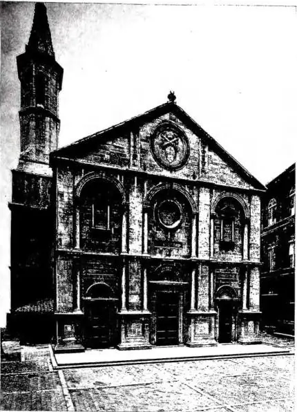 PIAZZA PIO II WITH THE PICCOLOMINI AND AMMANNATI PALACES (1459-63). Work by B. Rossellino and Ammannati (2nd half of the 15th cent.) - Pienza FACADE OF THE CATHEDRAL. Work by B. Rossellino (1459-62) - Pienza.