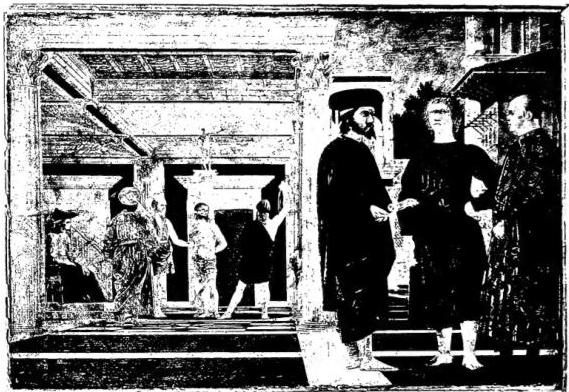Above: THE «FLAGELLATION» - Urbino, Palazzo ducale. Below: SIGISMONDO P. MALATESTA KNEELING BEFORE ST. SIGISMUND - Rimini, Tempio Malatestiano.