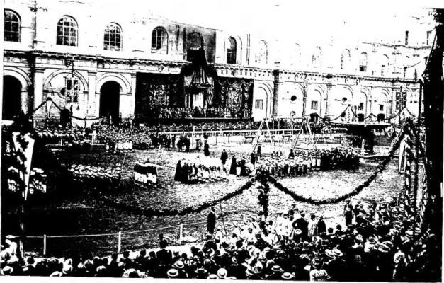 Above: BELVEDERE COURTYARD. Gymnastic display by Catholic sports societies (Oct. 1903) - Vatican.