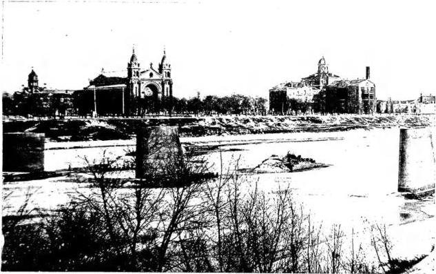 Above: PANORAMA with the college and cathedral of St. Boniface and the Taché Hospice founded in 1845 by the Grey Nuns. Below: TACHÉ HOSPICE founded in 1845 for old men and women. Central part of the building - St. Boniface.