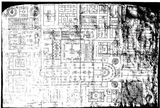 Left: PLAN OF A PART OF THE BUILDINGS OF THE ABBEY OF ST. GALL, derived from the original drawing of the 9th cent.