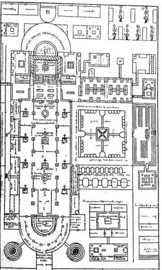 Left: PLAN OF A PART OF THE BUILDINGS OF THE ABBEY OF ST. GALL, derived from the original drawing of the 9th cent. Right: COMPLETE PLAN OF THE ABBEY. Original drawing on parchment of the 9th cent. - St. Gall, Library.