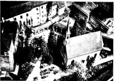 Above left: ROMANESQUE PAINTING (ca. 1150) in the atrium of the monastery of Nonnberg - Salzburg. Below left: CEMETERY, CHAPEL OF ST. MARGARET (1485-91) and loggias with tombs (1626) of the abbey of Sankt Peter - Salzburg. Right: INTERIOR OF THE CHURCH OF ST. PETER, SEEN FROM THE CHOIR; originally a