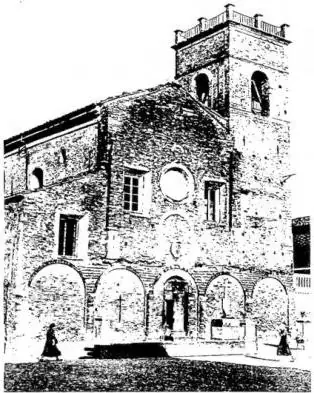 In alto a sinistra: ESTERNO DELLA CATTEDRALE (fine del sec. VIII) con trasformazioni posteriori - Sarsina. In alto a destra: MAUSOLEO di A. M. Obulacco, a cuspide piramidale curva, alto ca. 9 metri, ricostruito nel 1938 - Sarsina, Pian di Bezzo. In basso a sinistra: ELEMENTO DI AMBONE romanico, riut