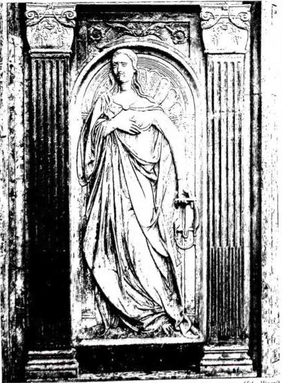 Left: PRUDENCE, sculpture by Agostino di Duccio (1461) - Perugia, church of S. Bernardino. Right: STATUE OF PRUDENCE on the monument to Card. Pietro Corsini. Work by Agostino Cornacchini (18th cent.) - Rome, basilica of S. Giovanni in Laterano, Cappella Corsini.