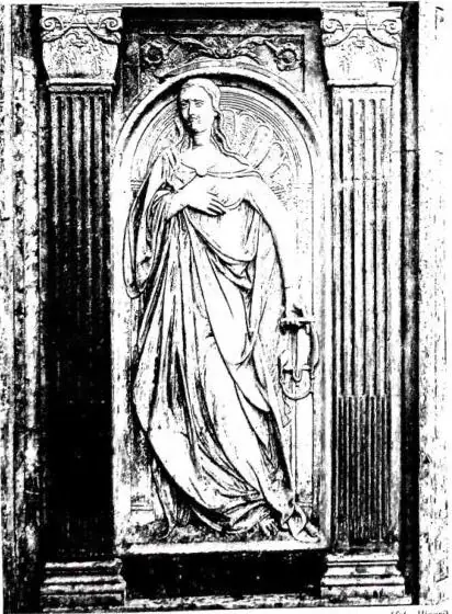 Left: PRUDENCE, sculpture by Agostino di Duccio (1461) - Perugia, church of S. Bernardino. Right: STATUE OF PRUDENCE on the monument to Card. Pietro Corsini. Work by Agostino Cornacchini (18th cent.) - Rome, basilica of S. Giovanni in Laterano, Cappella Corsini.