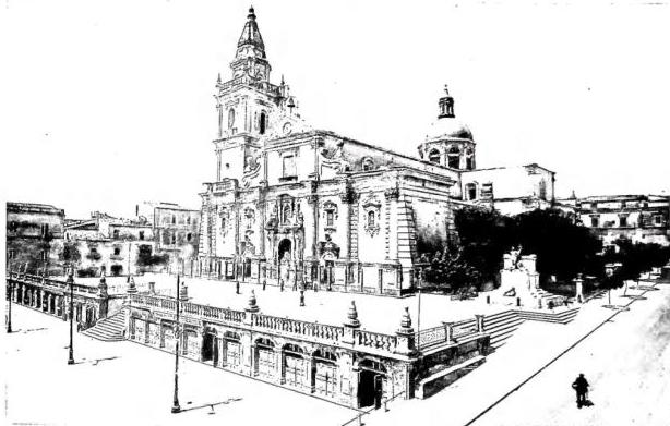 Above: EXTERIOR OF THE CATHEDRAL of Ragusa (1706-60). Below: CHURCH OF THE ANNUNZIATA. Rebuilt in 1772, on the site of a Romanesque church, to a design by G. B. Cascione of Palermo - Comiso.