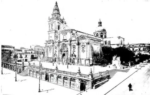 Above: EXTERIOR OF THE CATHEDRAL of Ragusa (1706-60). Below: CHURCH OF THE ANNUNZIATA. Rebuilt in 1772, on the site of a Romanesque church, to a design by G. B. Cascione of Palermo - Comiso.