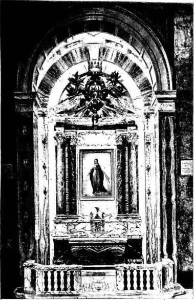 Left: CHAPEL OF THE APPARITION. Design by A. Biagini (1951) - Rome, church of S. Andrea delle Fratte. Right: THE VIRGIN APPEARS TO ALPHONSE RATISBONNE on 20 Jan. 1842 - Rome, church of S. Andrea delle Fratte.