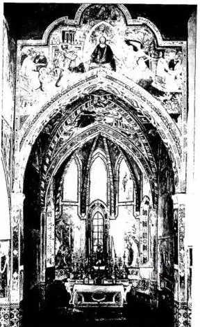 Left: INTERIOR OF THE BAPTISTERY. Mosaics and stuccoes of the late 5th cent. - Ravenna. Centre: THE VIRGIN ORANT. Mosaic of 1112, from the apse of the Basilica Ursiana - Ravenna, Archiepiscopal Palace. Right: FRESCOES of the mid-14th cent., by artists of Rimini. In the arch: at the centre Jesus; on 