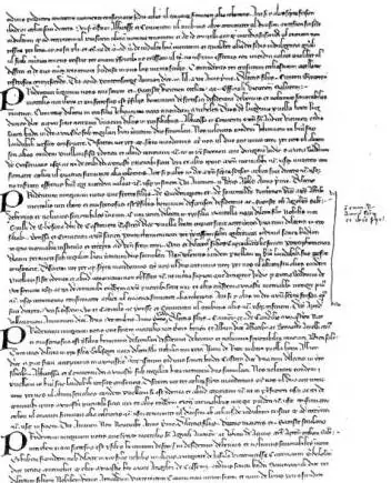 Left: PAGE OF ORIGINAL PAPER REGISTER OF CLEMENT VI, with acts of 1343, crossed out after transcription - Archivio segreto Vaticano, Reg. Vat. 214, f. 399ᵛ. Right: PAGE OF PARCHMENT REGISTER OF CLEMENT VI, with acts of 1342-43 copied from the paper originals. The act marked at the right margin with 