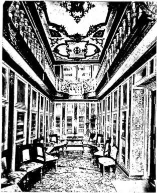 Above left: DECORATION of the Library of Palazzo Sagredo (18th cent.) - Venice. Above right: DECORATION in majolica with Chinese-style motifs (18th cent.) - Naples, Palazzo di Capodimonte. Below left: QUEEN'S TOILET (18th cent.) - Turin, Royal Palace. Below right: KNEELER WITH BALDACHIN (1750) - Einsiedeln, Abbey.