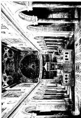 Left: FACADE OF THE CHURCH OF ARACOELI (1250). Steps of 1348. Above right: INTERIOR OF THE BASILICA OF ST. CLEMENT (1128 with later restorations). Below right: CLOISTER OF ST. JOHN LATERAN, executed by the Vassalletto (1225-35).