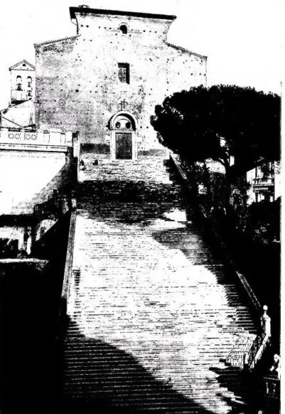 Left: FACADE OF THE CHURCH OF ARACOELI (1250). Steps of 1348. Above right: INTERIOR OF THE BASILICA OF ST. CLEMENT (1128 with later restorations). Below right: CLOISTER OF ST. JOHN LATERAN, executed by the Vassalletto (1225-35).