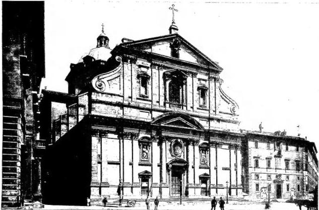 Above: FACADE OF THE CHURCH OF THE GESÙ. Construction by G. della Porta (1576-78), on a design by Vignola - Rome. Below left: INTERIOR OF THE CHIGI CHAPEL IN ST. MARY DEL POPOLO (16th cent.) with sculptures by G. L. Bernini (ca. 1650) - Rome. Below right: CORSINI CHAPEL. On a design by A. Galilei (1737) - Rome, basilica of St. John in Lateran.