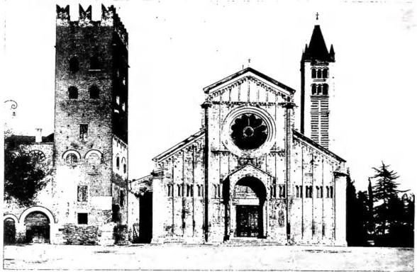 Above: FACADE OF THE ABBEY CHURCH OF ST. ZENO MAGGIORE (11th-12th cent.) - Verona.