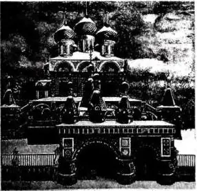 Above left: WOODEN CHURCH OF KIŽI (Kitakij Ostrov). Painting by Prince Brailowsky - Vatican City, S. Congregazione Orientale. Below left: CHURCH OF THE RESURRECTION at Kostroma (17th cent.). Painting by Prince Brailowsky - Vatican City, S. Congregazione Orientale. Right: CHURCH OF ST. BASIL THE BLES