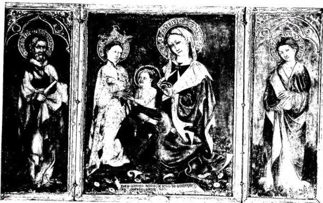 Above: MARRIAGE OF ST. CATHERINE, triptych by Lorenzo - S. Severino, Galleria comunale. Below: BAPTISM OF JESUS. Fresco by Jacopo and Lorenzo - Urbino, church of S. Giovanni.