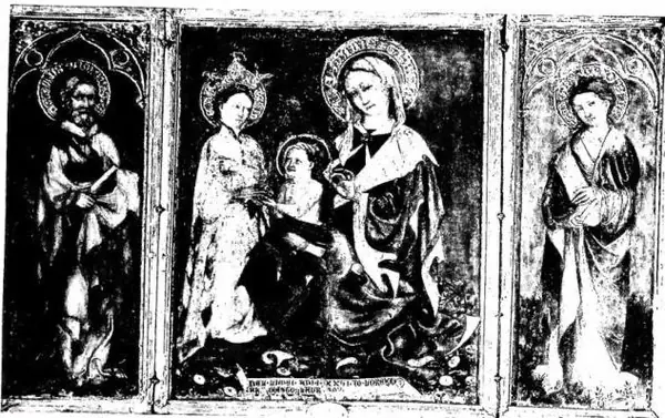 Above: MARRIAGE OF ST. CATHERINE, triptych by Lorenzo - S. Severino, Galleria comunale. Below: BAPTISM OF JESUS. Fresco by Jacopo and Lorenzo - Urbino, church of S. Giovanni.