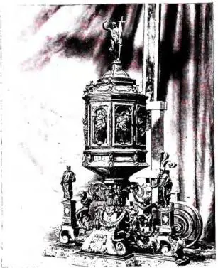 Above left: TABERNACLE by B. Cellini (16th cent.) - Milan, church of S. Antonio Abate. Above right: TABERNACLE in gilded bronze by G. L. Bernini (17th cent.) - Basilica of S. Pietro in Vaticano, chapel of the Sacrament. Below left: TABERNACLE in gilded bronze, executed by G. Scalzo (2nd half of the