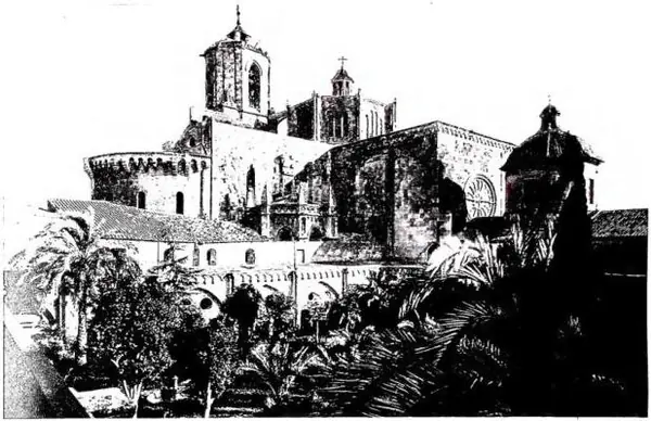 In alto: ESTERNO DELLA CATTEDRALE - Tarragona. In basso a sinistra: CAPPELLA DE S. PAOLO (sec. XIII) - Tarragona, Seminario. In basso a destra: INTERNO DELLA CATTEDRALE (sec. XII-XIII) - Tarragona.