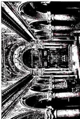 Left: INTERIOR OF THE CHURCH OF S. SIRO, rebuilt by A. Ceresola in 1575, after the fire of 1478 - Genoa. Above right: INTERIOR OF THE CHURCH OF S. GIUSEPPE, built by the architect G. Beato (1612) Theatine - Palermo. Below right: INTERIOR OF THE CHURCH OF S. PAOLO MAGGIORE, built in 1585-90 probably on a design by F. Grimaldi - Naples.