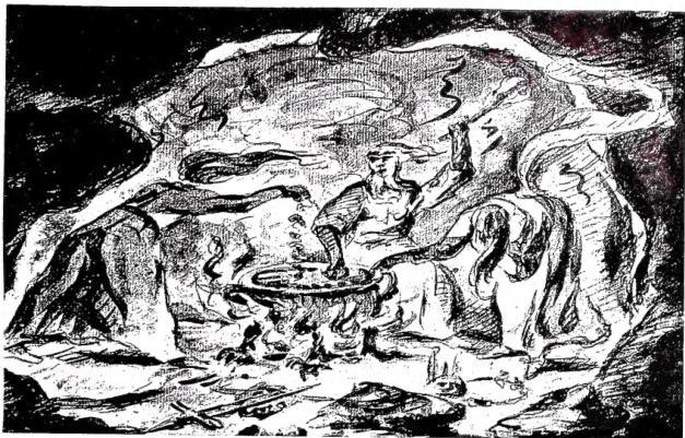 Above: STAGE SKETCH, drawn by Goethe for a scene from Macbeth. Below: SECOND DAY OF PERFORMANCE of the Plaisirs de l'Isle Enchantée, festivities and entertainments of the King at Versailles, divided into 3 days, and begun on 7 May 1664. Engraving by Israël Silvestre.