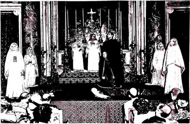 Above: A SCENE from La vida es sueño by Calderón de la Barca, performed by the Students of the National Academy of Dramatic Art, in the hall of the Borromini Oratory - Rome. Below: A SCENE from The Dialogues of the Carmelites by G. Bernanos, performed by the Company of the Piccolo Teatro di Roma - Rome, Teatro delle Arti (1952-53).