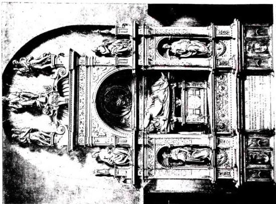 Left: SFORZA CHAPEL, executed after a design by Michelangelo for Card. Ascanio Guido Sforza (d. 1564), completed by G. della Porta at the time of Card. Alessandro Sforza (1573) - Rome, basilica of S. Maria Maggiore. Right: FUNERARY MONUMENT TO CARD. ASCANIO SFORZA, by Andrea Sansovino (1505) - Rome, church of S. Maria del Popolo.