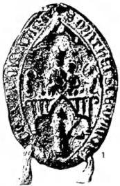SEALS: 1, 2, 3, of the cardinals Matteo Rosso Orsini, Gerardo Bianchi, Giov. Boccamazza (1294); 4. of Giovanni Visconti, bishop of Novara (1341); 5. of card. Amedeo of Savoy (1449); 6. of Vodalrico, bishop of Trieste (1245); 7. of Dionigi de Baregianis, doctor of law (14th cent.); 8. of Leone da Perego, archbishop of Milan (1245); 9. Seal "ad causas", of the Episcopal Curia of Gubbio - Vatican Archives.