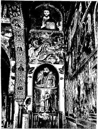 Above left: MOSAICS OF THE PALATINE CHAPEL of the Royal Palace (12th cent.) - Palermo. Above right: MADONNA AND CHILD. Central part of the triptych by Antonello da Messina (1473) - Messina, National Museum. Below: ST. BENEDICT GIVES THE RULE, symbolized by two loaves. Canvas by P. Novelli (1635) - Monreale, former Monastery of the Benedictines.