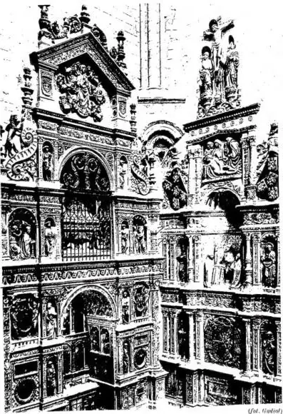 Left: TOMB AND ALTAR OF ST. LIBERATA (1518) and tomb of card. bishop Federico of Portugal (d. 15 Jan. 1539) - Sigüenza, Cathedral. Right: SACRISTY OF THE CATHEDRAL, by Martino di Valdona on a design by Alfonso di Covarrubias (1488-1514) - Sigüenza.