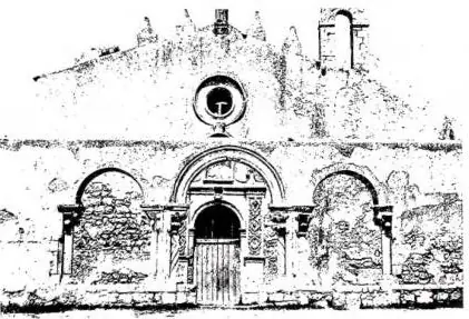 In alto a sinistra: FACCIATA DELLA CHIESA DI S. GIOVANNI ALLE CATACOMBE (sec. 30-31). In alto a destra: ARCOSOLIO DI MARCIA, Cristo tra Pietro e Paolo. A sinistra Marcia, greenfiesta (il nome e l'età della defensa sono indicati nell'iscrizione a lato, mentre il frammento di iscrizione sulla fronte d