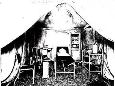 Above left: PREVENTORIUM OF THE C. R. I. (2nd pavilion) at Malcesine. Below left: DISPENSARY OF THE GERMAN RED CROSS, one of the hundred sent to the C. R. I. for assistance to flood victims. Right: CENTRAL AGENCY FOR PRISONERS OF WAR - Geneva. Central headquarters of the C. R.