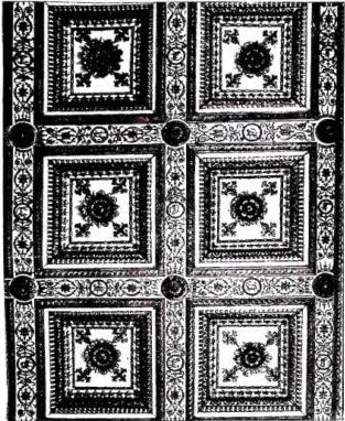 Above left: CEILING OF THE BASILICA OF S. MARIA MAGGIORE, with gilded stuccoes by G. da Sangallo (15th cent.) - Rome. Above right: CEILING OF A HALL OF THE PALAZZO DEI PENITENZIERI, formerly Della Rovere, frescoed by Pinturicchio (late 15th cent.) - Rome. Below left: CEILING OF THE PAULINE CHAPEL, with stuccoes by Martino Ferabosco (1615-17) - Rome, Palazzo del Quirinale. Below right: CEILING OF THE SALA DEI DUECENTO, attributed to Benedetto da Maiano (15th cent.) - Florence, Palazzo Vecchio.